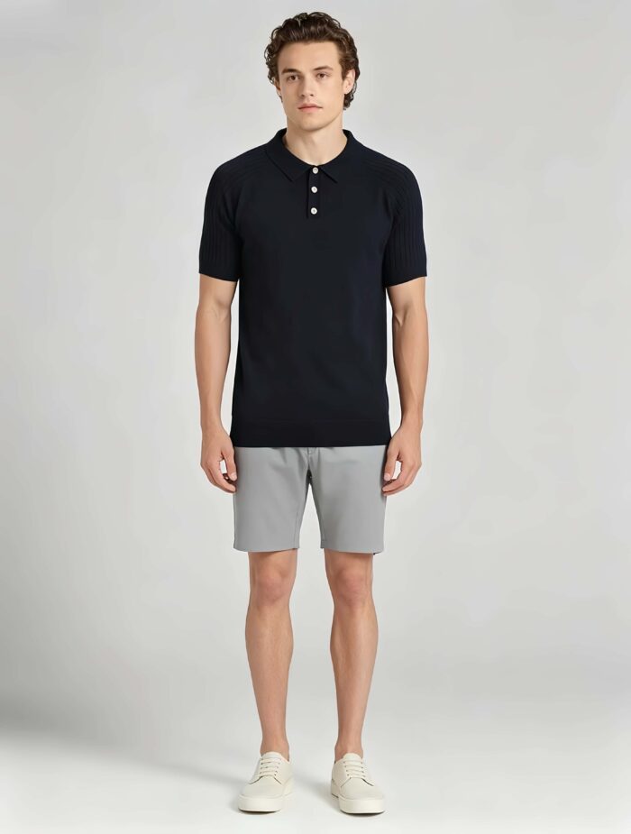 Vintage Raglan Textured Collared Knit Polo, Solid Heather Short Sleeve Premium Pullover for Men - Image 14