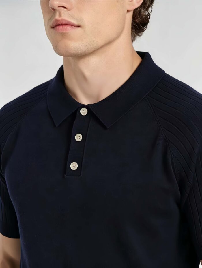 Vintage Raglan Textured Collared Knit Polo, Solid Heather Short Sleeve Premium Pullover for Men - Image 16
