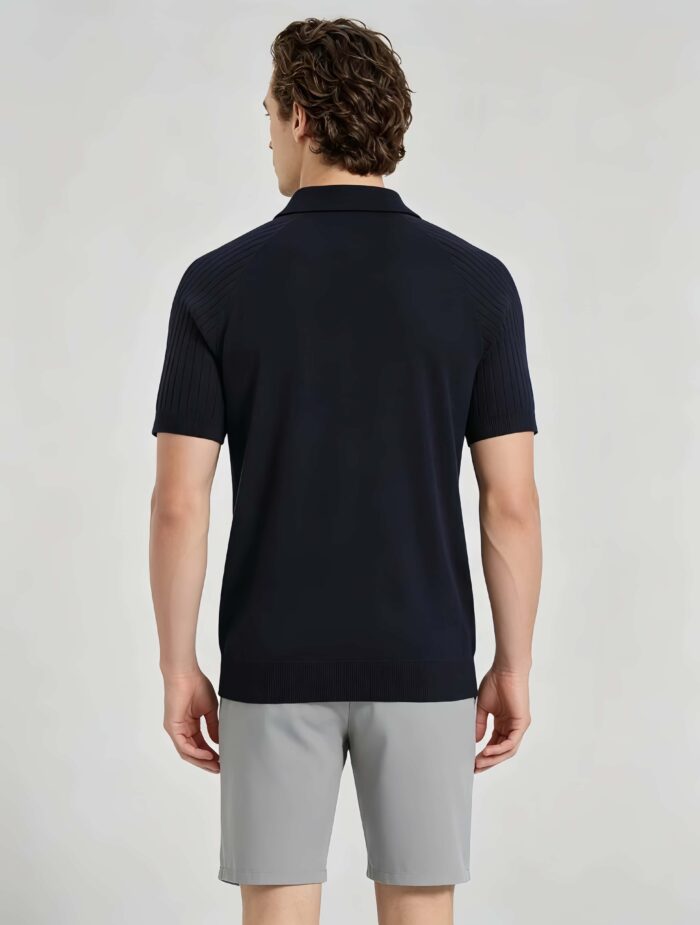Vintage Raglan Textured Collared Knit Polo, Solid Heather Short Sleeve Premium Pullover for Men - Image 17