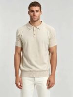Vintage Raglan Textured Collared Knit Polo, Solid Heather Short Sleeve Premium Pullover for Men - Image 18