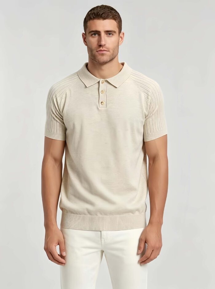 Vintage Raglan Textured Collared Knit Polo, Solid Heather Short Sleeve Premium Pullover for Men - Image 18