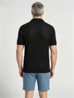 Solid Vertical Textured V-Collar Knit Polo, Slim Fit Short Sleeve Minimalist Pullover for Men - Image 9