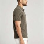 Solid Vertical Textured V-Collar Knit Polo, Slim Fit Short Sleeve Minimalist Pullover for Men