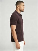 Solid Vertical Textured V-Collar Knit Polo, Slim Fit Short Sleeve Minimalist Pullover for Men - Image 15