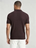 Solid Vertical Textured V-Collar Knit Polo, Slim Fit Short Sleeve Minimalist Pullover for Men - Image 17