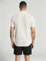 Solid Vertical Textured V-Collar Knit Polo, Slim Fit Short Sleeve Minimalist Pullover for Men - Image 25