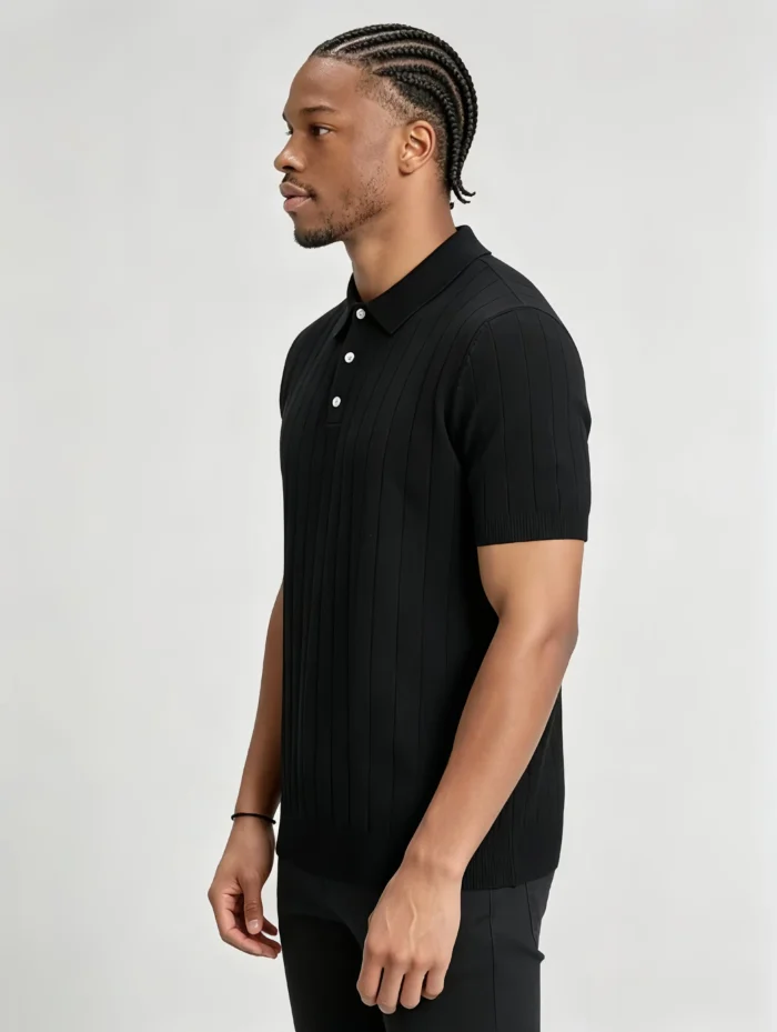 Retro Textured Henley Collar Knit Polo, Solid Slim Fit Short Sleeve Premium Pullover for Men - Image 7