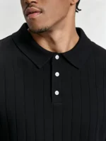Retro Textured Henley Collar Knit Polo, Solid Slim Fit Short Sleeve Premium Pullover for Men - Image 8