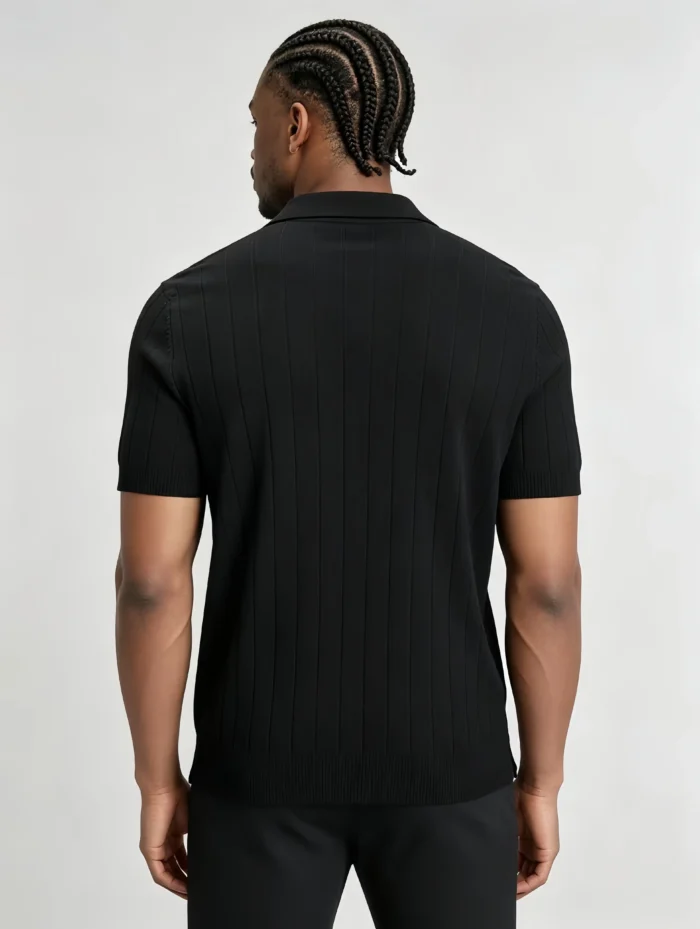 Retro Textured Henley Collar Knit Polo, Solid Slim Fit Short Sleeve Premium Pullover for Men - Image 9
