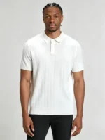 Retro Textured Henley Collar Knit Polo, Solid Slim Fit Short Sleeve Premium Pullover for Men - Image 10