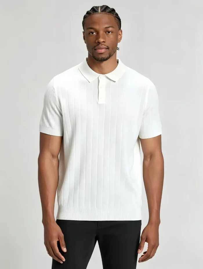 Retro Textured Henley Collar Knit Polo, Solid Slim Fit Short Sleeve Premium Pullover for Men - Image 10