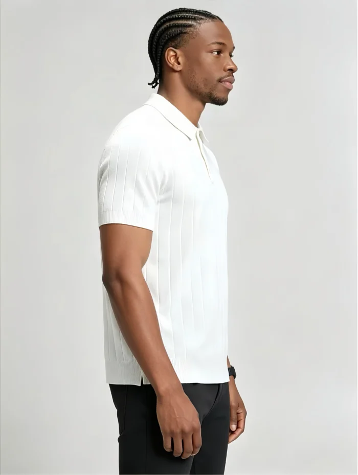 Retro Textured Henley Collar Knit Polo, Solid Slim Fit Short Sleeve Premium Pullover for Men - Image 11