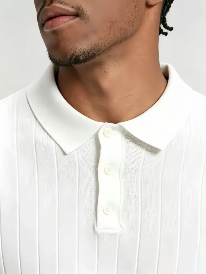 Retro Textured Henley Collar Knit Polo, Solid Slim Fit Short Sleeve Premium Pullover for Men - Image 12