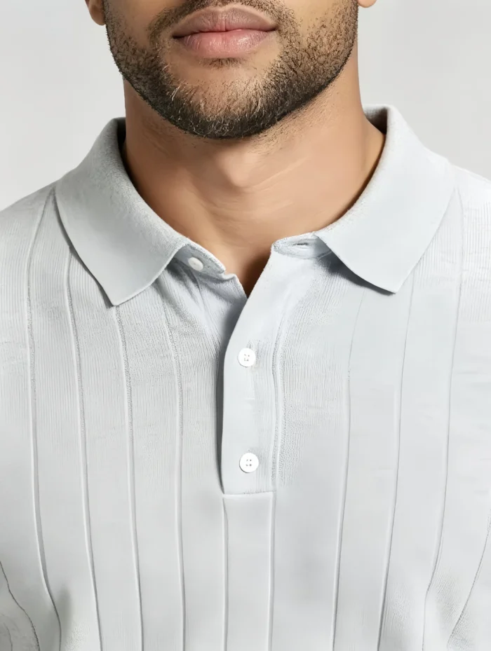 Retro Textured Henley Collar Knit Polo, Solid Slim Fit Short Sleeve Premium Pullover for Men - Image 16
