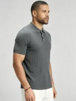 Retro Textured Henley Collar Knit Polo, Solid Slim Fit Short Sleeve Premium Pullover for Men - Image 18