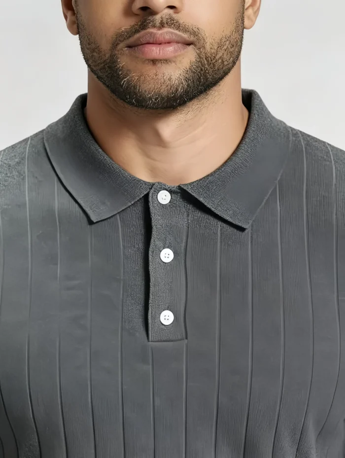 Retro Textured Henley Collar Knit Polo, Solid Slim Fit Short Sleeve Premium Pullover for Men - Image 19