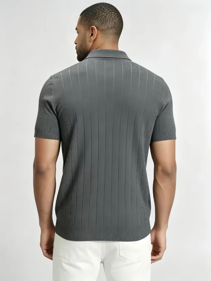 Retro Textured Henley Collar Knit Polo, Solid Slim Fit Short Sleeve Premium Pullover for Men - Image 20