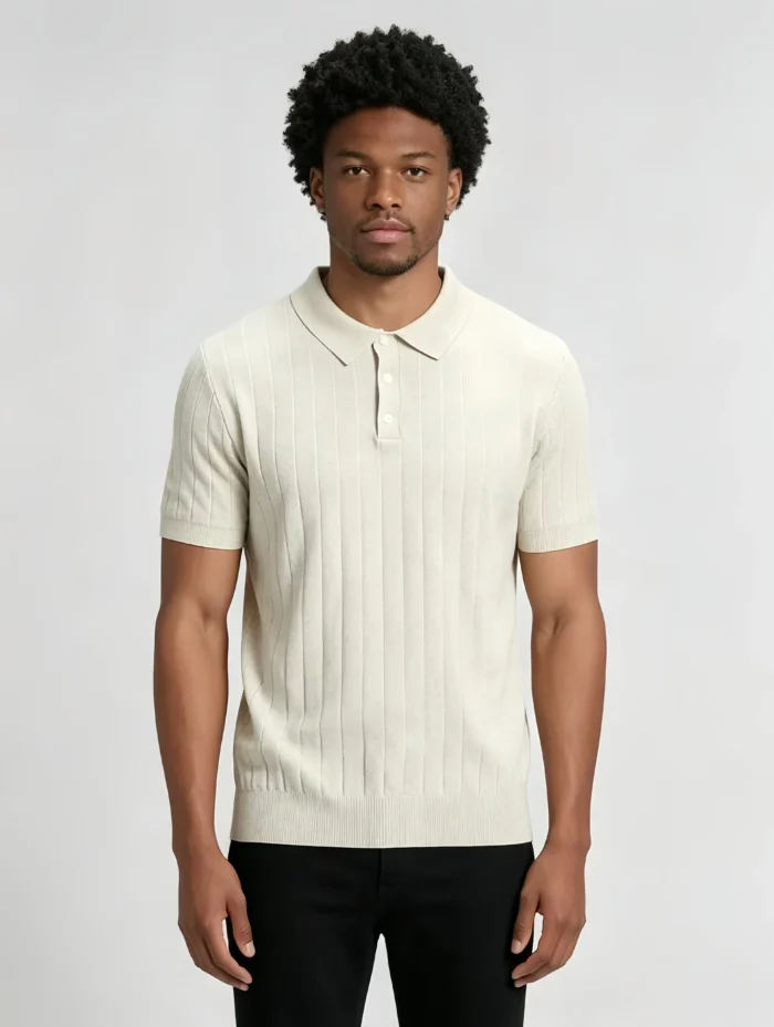 Retro Textured Henley Collar Knit Polo, Solid Slim Fit Short Sleeve Premium Pullover for Men - Image 22