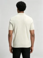 Retro Textured Henley Collar Knit Polo, Solid Slim Fit Short Sleeve Premium Pullover for Men - Image 25