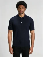 Retro Textured Henley Collar Knit Polo, Solid Slim Fit Short Sleeve Premium Pullover for Men - Image 26
