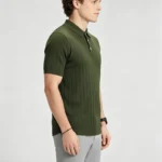 Retro Textured Henley Collar Knit Polo, Solid Slim Fit Short Sleeve Premium Pullover for Men