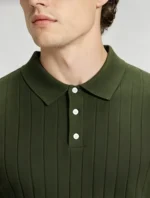 Retro Textured Henley Collar Knit Polo, Solid Slim Fit Short Sleeve Premium Pullover for Men - Image 5