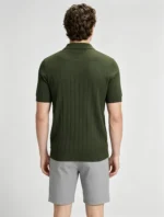 Retro Textured Henley Collar Knit Polo, Solid Slim Fit Short Sleeve Premium Pullover for Men - Image 4