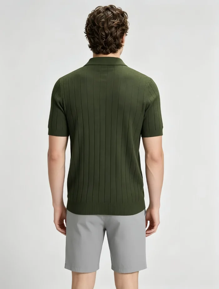 Retro Textured Henley Collar Knit Polo, Solid Slim Fit Short Sleeve Premium Pullover for Men - Image 4