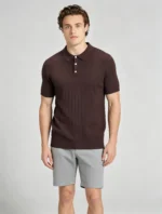Retro Textured Henley Collar Knit Polo, Solid Slim Fit Short Sleeve Premium Pullover for Men - Image 30