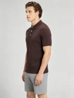 Retro Textured Henley Collar Knit Polo, Solid Slim Fit Short Sleeve Premium Pullover for Men - Image 31