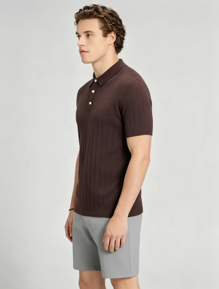 Retro Textured Henley Collar Knit Polo, Solid Slim Fit Short Sleeve Premium Pullover for Men - Image 31