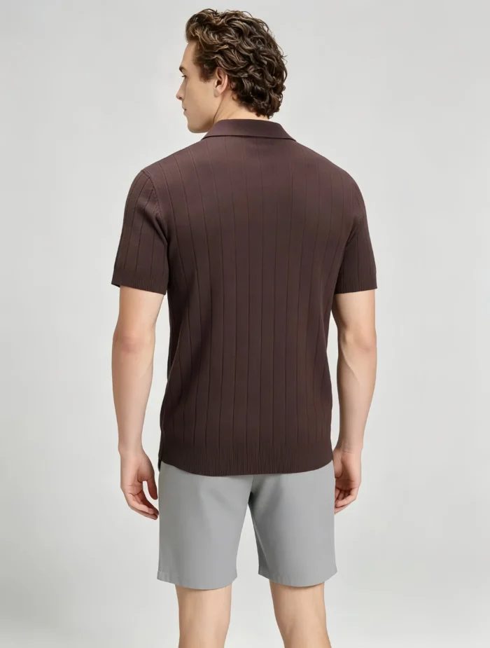 Retro Textured Henley Collar Knit Polo, Solid Slim Fit Short Sleeve Premium Pullover for Men - Image 33