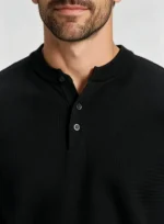 Retro Textured Henley Collar Knit Polo, Solid Slim Fit Short Sleeve Premium Pullover for Men - Image 8