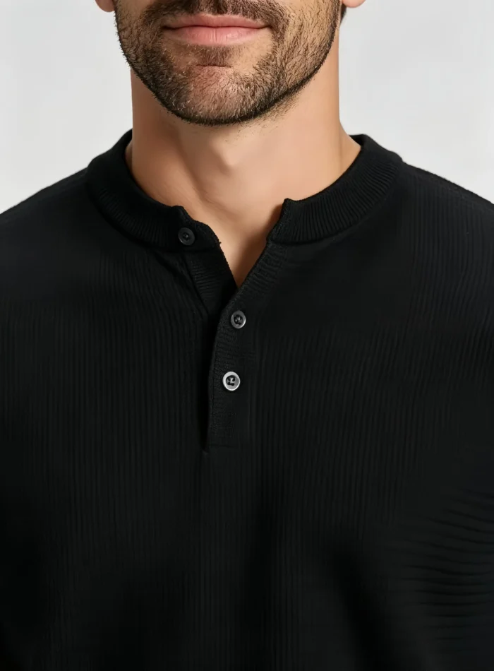 Retro Textured Henley Collar Knit Polo, Solid Slim Fit Short Sleeve Premium Pullover for Men - Image 8