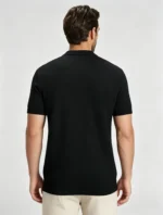 Retro Textured Henley Collar Knit Polo, Solid Slim Fit Short Sleeve Premium Pullover for Men - Image 9