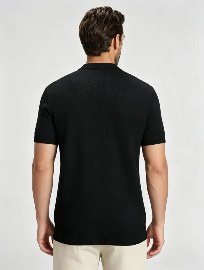 Retro Textured Henley Collar Knit Polo, Solid Slim Fit Short Sleeve Premium Pullover for Men - Image 9