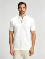 Retro Textured Henley Collar Knit Polo, Solid Slim Fit Short Sleeve Premium Pullover for Men - Image 10