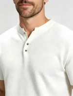 Retro Textured Henley Collar Knit Polo, Solid Slim Fit Short Sleeve Premium Pullover for Men - Image 12