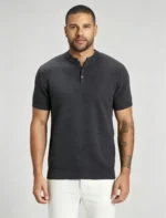 Retro Textured Henley Collar Knit Polo, Solid Slim Fit Short Sleeve Premium Pullover for Men - Image 14