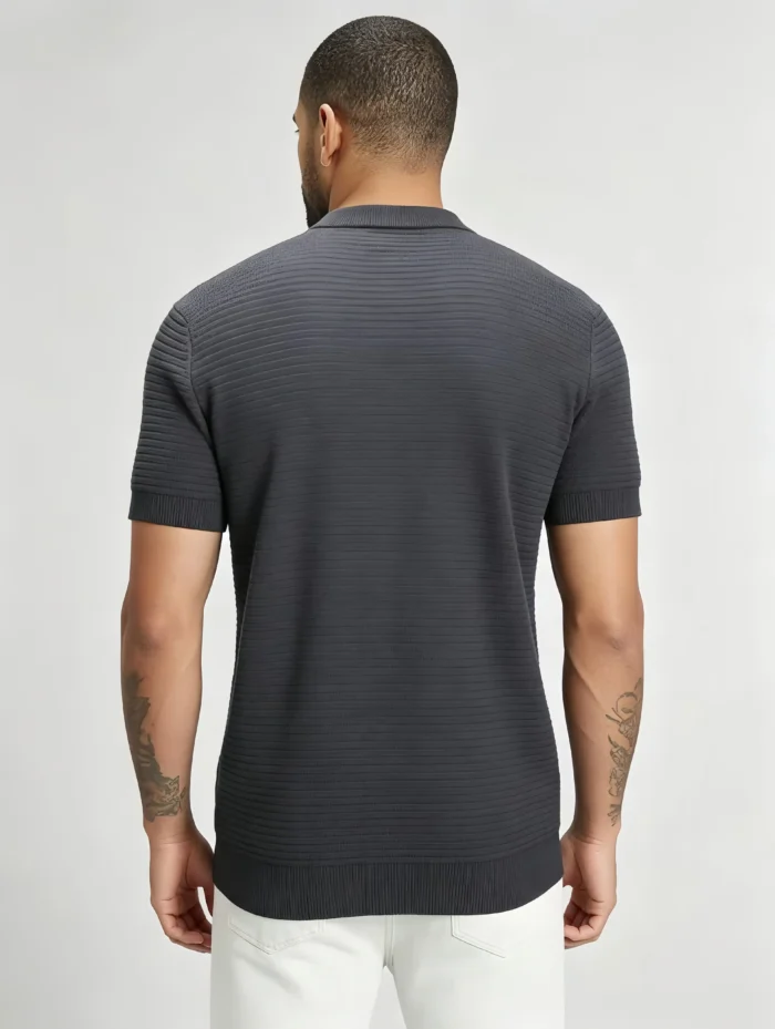 Retro Textured Henley Collar Knit Polo, Solid Slim Fit Short Sleeve Premium Pullover for Men - Image 17