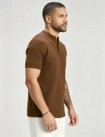 Retro Textured Henley Collar Knit Polo, Solid Slim Fit Short Sleeve Premium Pullover for Men - Image 19