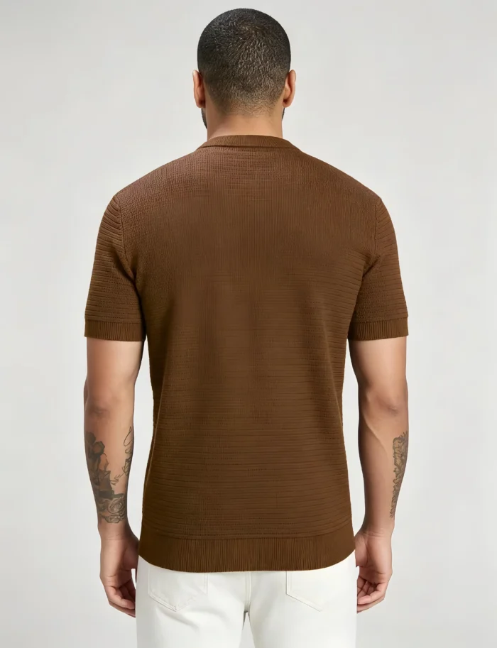 Retro Textured Henley Collar Knit Polo, Solid Slim Fit Short Sleeve Premium Pullover for Men - Image 21