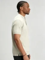 Retro Textured Henley Collar Knit Polo, Solid Slim Fit Short Sleeve Premium Pullover for Men
