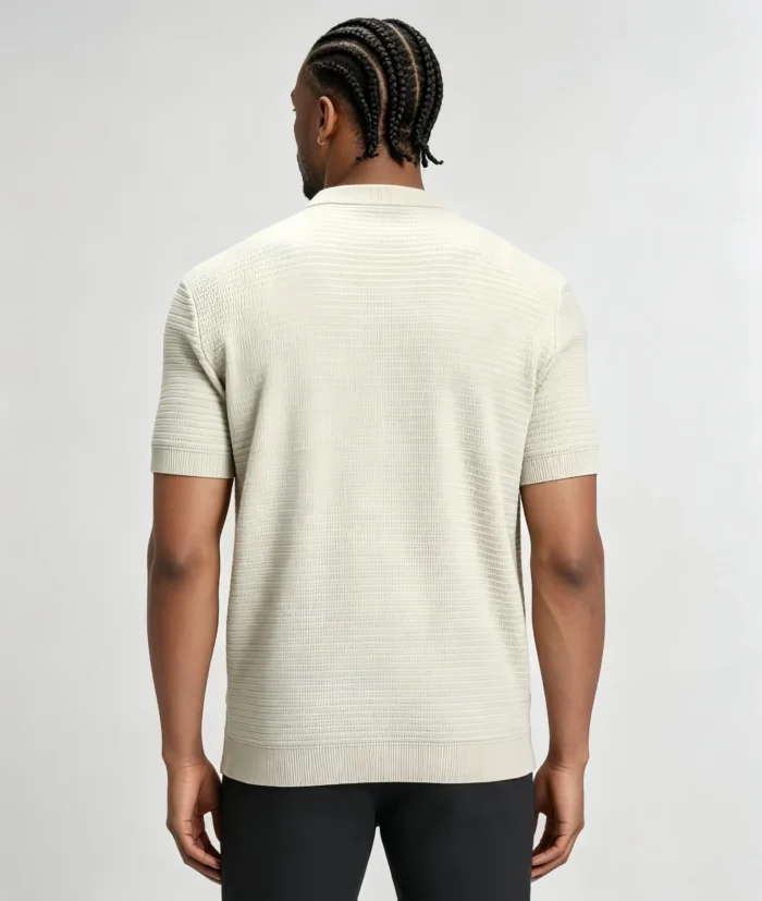 Retro Textured Henley Collar Knit Polo, Solid Slim Fit Short Sleeve Premium Pullover for Men - Image 5