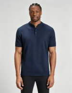 Retro Textured Henley Collar Knit Polo, Solid Slim Fit Short Sleeve Premium Pullover for Men - Image 22