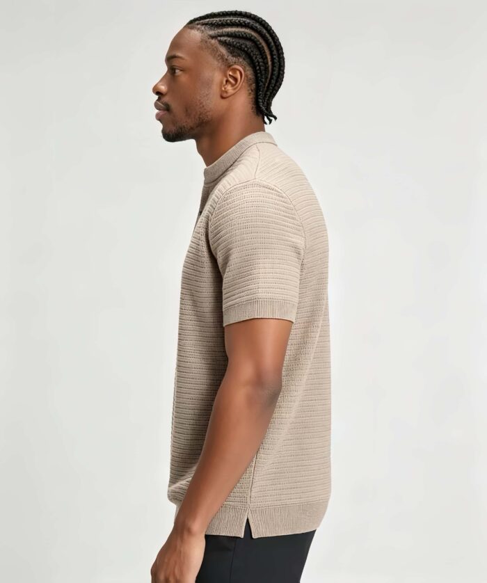 Retro Textured Henley Collar Knit Polo, Solid Slim Fit Short Sleeve Premium Pullover for Men - Image 27