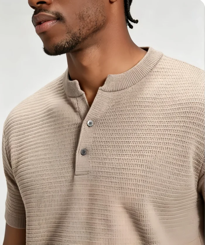 Retro Textured Henley Collar Knit Polo, Solid Slim Fit Short Sleeve Premium Pullover for Men - Image 28