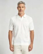 Minimalist Solid V-Collar Knit Polo, Slim Fit Short Sleeve Premium Pullover for Men - Image 17