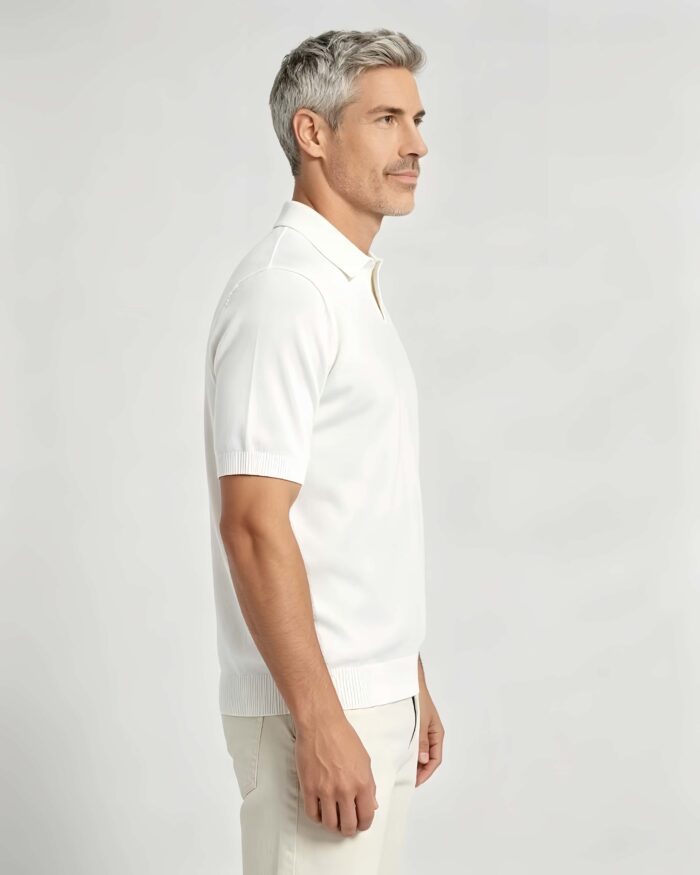 Minimalist Solid V-Collar Knit Polo, Slim Fit Short Sleeve Premium Pullover for Men - Image 16