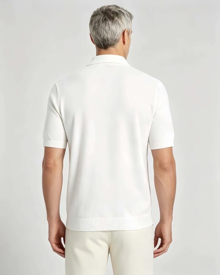 Minimalist Solid V-Collar Knit Polo, Slim Fit Short Sleeve Premium Pullover for Men - Image 14